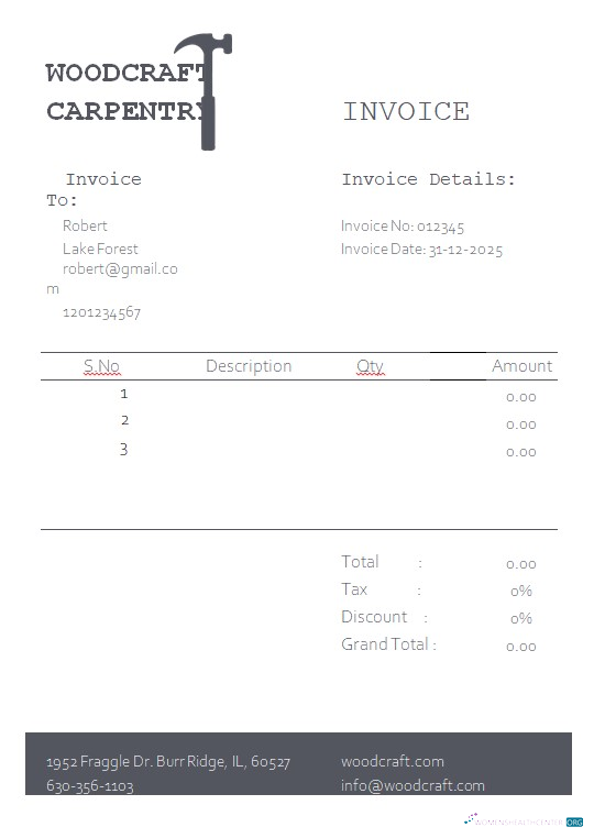 Download Free Carpentry Invoice Template Photoshop template